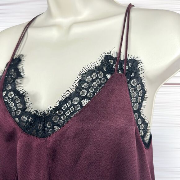 NWT NEW Armani Exchange Burgundy Silk Black Lace Cami Spaghetti Straps Top S - Picture 5 of 16